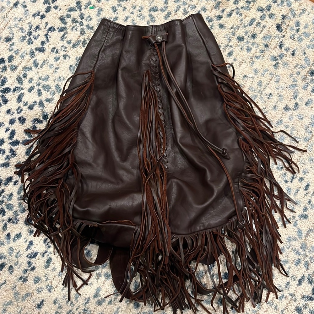 Brown Leather Fringe Backpack